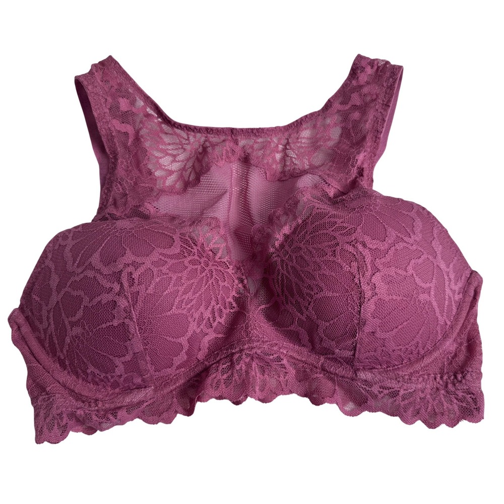 Victoria's Secret PINK Magenta Floral‎ Lace High Neck Fancy Bralette Medium